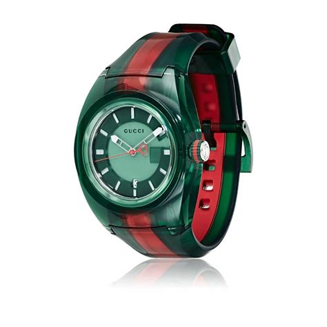 gucci transparent nylon & striped rubber strap watch green green|Gucci handbags.